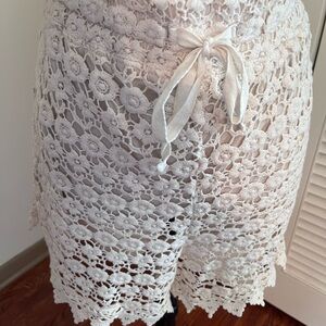 Crochet Lace Drawstring Shorts in Cream